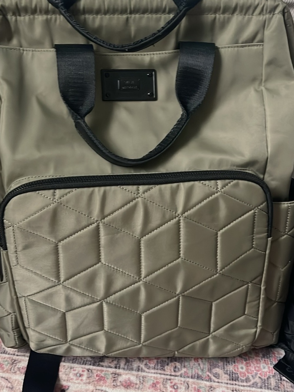 Quilted Olive Green & Black Women's Backpacks with Top Handles - (lot of 2) 💚🖤